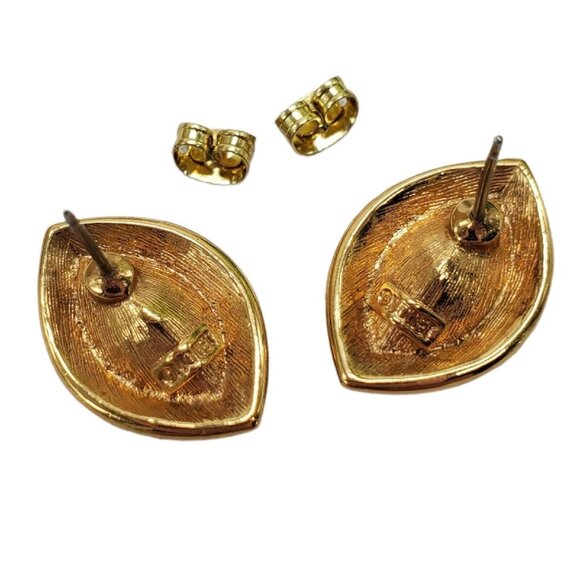 Vtg Signed Monet Earrings Post Faceted Crystal Rhinestone .75" Gold Tone Pierced - Picture 3 of 8